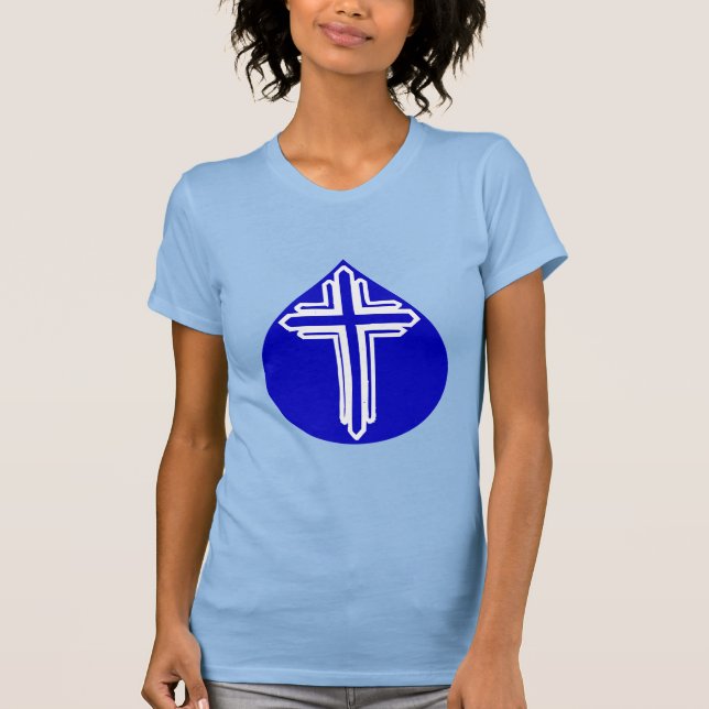Blå Tårddroppe Vit Kors Tee Shirt (Framsida)