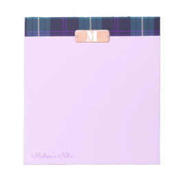 Blå Tartan Anpassad Skript Monogram Ljus Lilafärga Anteckningsblock