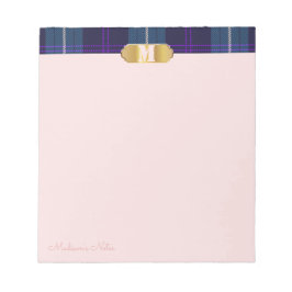 Blå Tartan Guld Anpassad Skript Monogram Aprikos Anteckningsblock