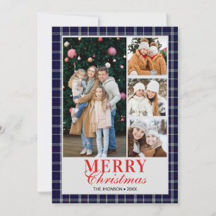 Blå Tartan Preppy Jul Foto Collage Högtid Inbjudningar