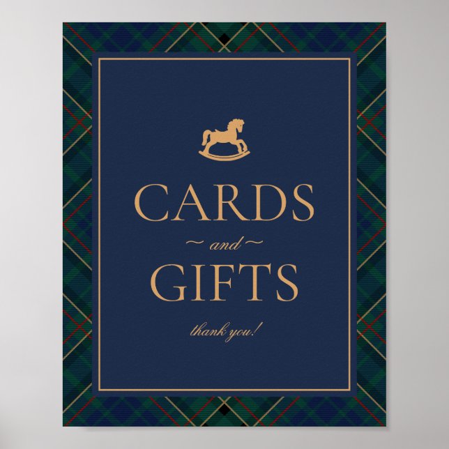 Blå Tartan Rutig Gunghäst Kort & Gåvor Poster (Framsidan)