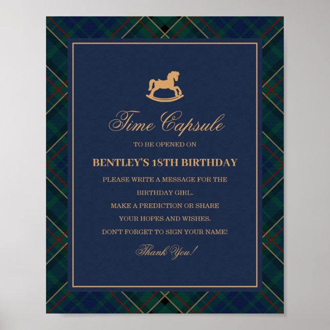 Blå Tartan Rutig Gunghäst Tidskapsel Poster (Framsidan)