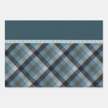 Blå Tartan Wrapping Papper Flat Lakan set av 3