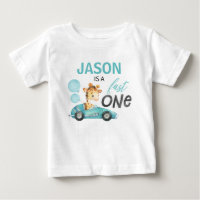 Blå Tävla Car Giraffe 1:a födelsedag T-shirt