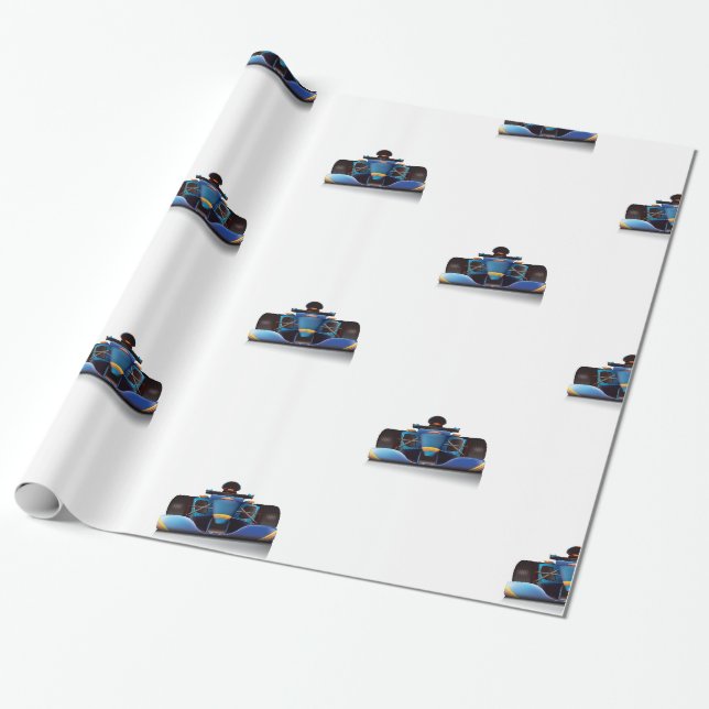 Blå tävlingsbil presentpapper (Utrullad)