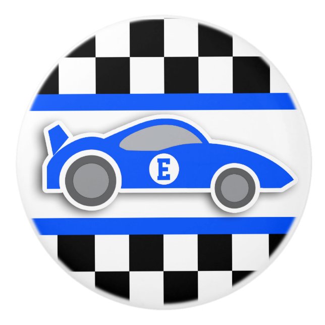 Blå tävlingsbilsmonogramflagga grafik dörrhandtag knopp (Framsidan)