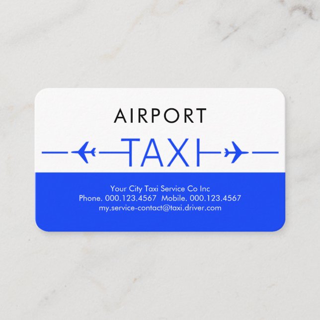 Blå Taxi Flygplansstartbana Visitkort (Framsida)