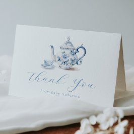 Blå Tea Party Tacksamhetskort Tack Kort