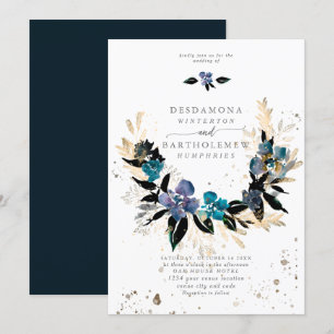 Blå teal Blommigt Bröllop Bouquet Inbjudningar