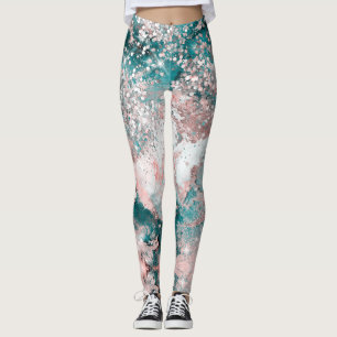 Blå Teal Galaxy Ro Glitter Elegant Design Leggings