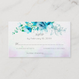 Blå teal gröna blommor blomsterbröllop svar RSVP  Tilläggskort