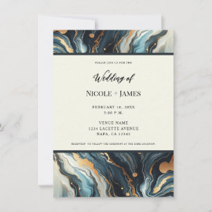 Blå Teal Guld Agat Modern Glam Elegant Bröllop Inbjudningar