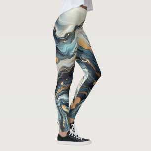 Blå Teal Guld Agat Modern Glam Elegant Bröllop Leggings