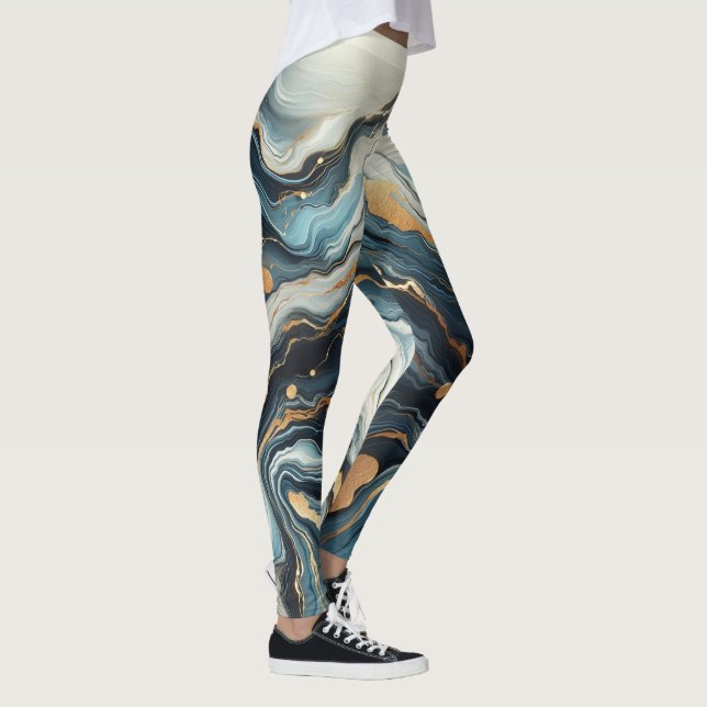 Blå Teal Guld Agat Modern Glam Elegant Bröllop Leggings (Höger)