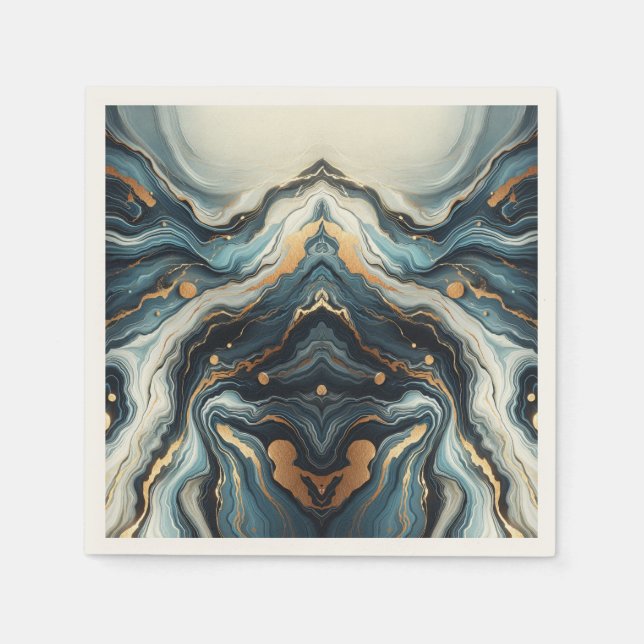 Blå Teal Guld Agat Modern Glam Elegant Bröllop Pappersservett (Framsidan)