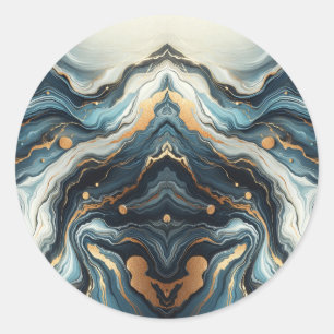 Blå Teal Guld Agat Modern Glam Elegant Bröllop Runt Klistermärke
