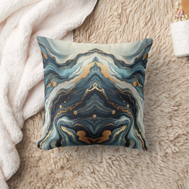 Blå Teal Guld Agat Modern Glamour Elegant Strandig Kudde (Filt)