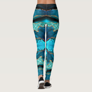 Blå Teal Guld Aqua Turquise Leggings