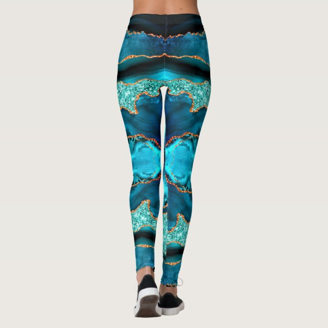 Blå Teal Guld Aqua Turquise Leggings (Baksida)