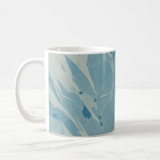 Blå Teal Marmorering Abstrakt Konst Kaffe Mugg (Vänster)
