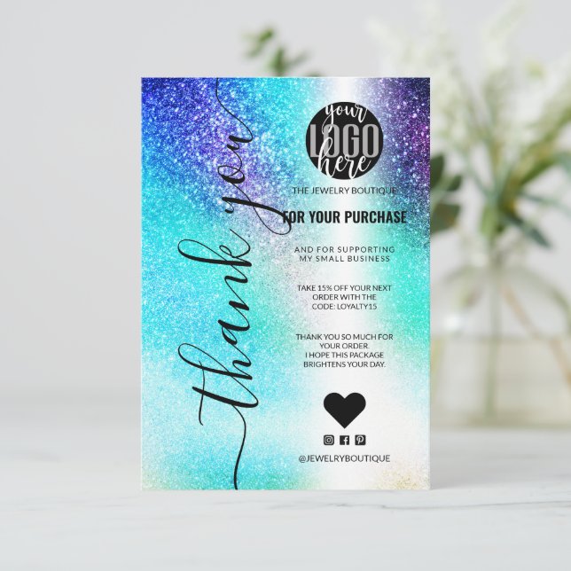 Blå Teal Nebula Galaxy Glitter Order Tack Kort (Stående Fram)