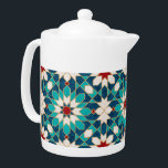 Blå Teal White Red Marble Moroccan Mosaic<br><div class="desc">marmor,  marmor,  marmor,  marmor och marmor,  marockansk marsch,  mönster med faux guld gräns.</div>