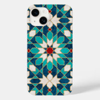 Blå Teal White Red Marble Moroccan Mosaic
