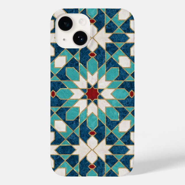 Blå Teal White Red Marble Moroccan Mosaic (Baksida)