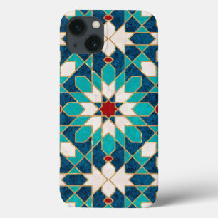 Blå Teal White Red Marble Moroccan Mosaic