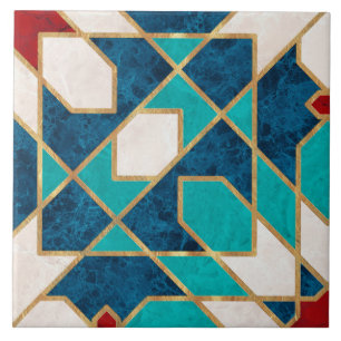 Blå Teal White Red Marble Moroccan Mosaic Kakelplatta