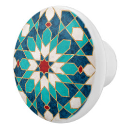 Blå Teal White Red Marble Moroccan Mosaic Knopp
