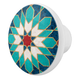 Blå Teal White Red Marble Moroccan Mosaic Knopp