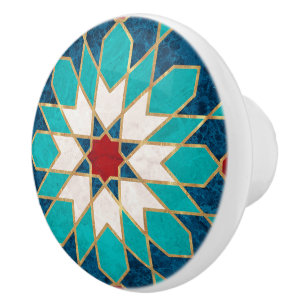 Blå Teal White Red Marble Moroccan Mosaic Knopp