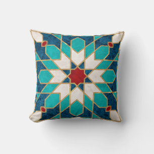 Blå Teal White Red Marble Moroccan Mosaic Kudde