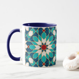 Blå Teal White Red Marble Moroccan Mosaic Mugg