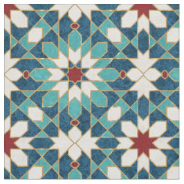 Blå Teal White Red Marble Moroccan Mosaic Tyg