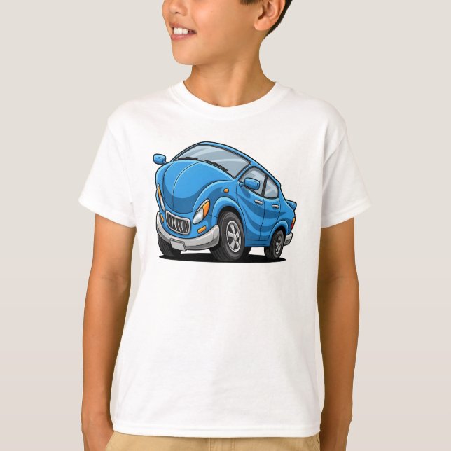 Blå Tecknad Bil T Shirt (Framsida)