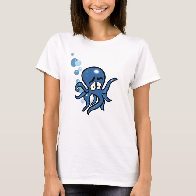 Blå Tecknad, bläckfisk T Shirt (Framsida)