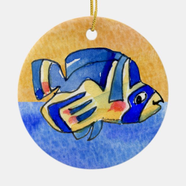 Blå Tecknad Butterfly Fish Julgransprydnad Keramik (Framsidan)