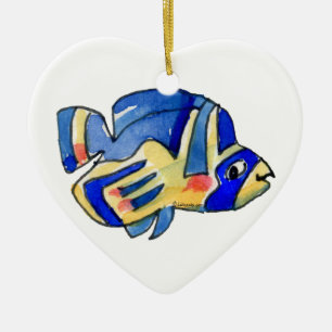 Blå Tecknad Butterfly Fish Julgransprydnad Keramik