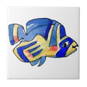 Blå Tecknad Butterfly Fish Kakelplatta