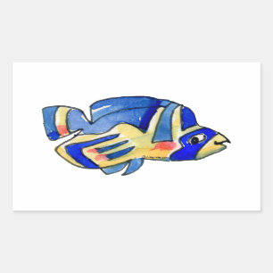 Blå Tecknad Butterfly Fish Rektangulärt Klistermärke