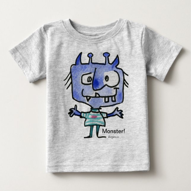 Blå Tecknad Monster #22 Baby T Shirt (Framsida)