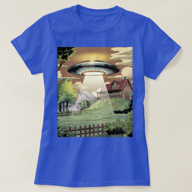 Blå Tecknad UFO Kvinnors T-Shirt (Design framsida)