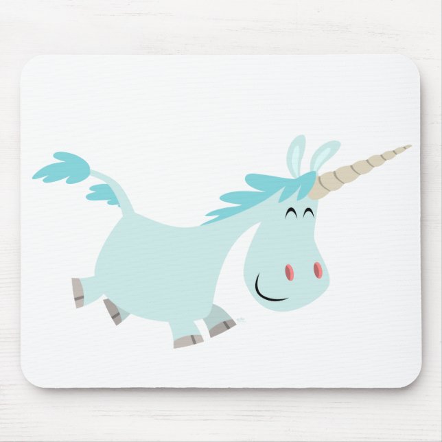 Blå Tecknad Unicorn mousepad Musmatta (Framsidan)