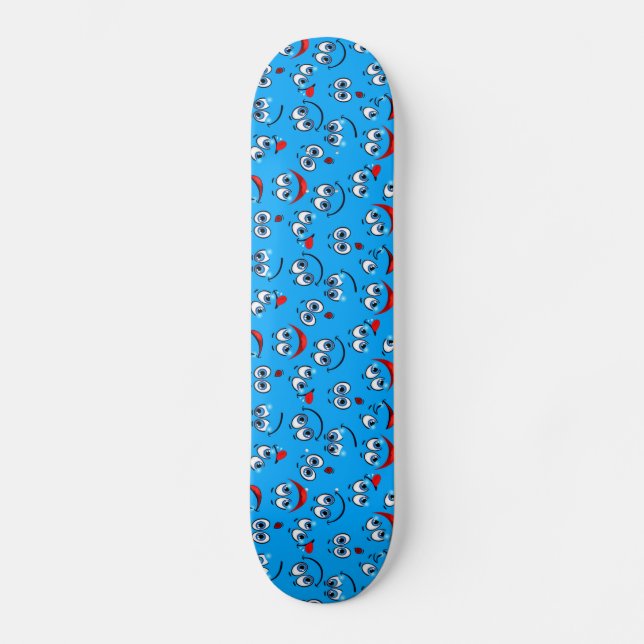 Blå Tecknaden Ansikte Mönster Skateboard Bräda 19,5 Cm (Framsida)