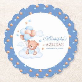 Blå Teddybjörn Aqiqah Coaster Personlig Muslim Underlägg Papper
