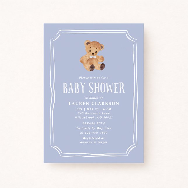 Blå Teddybjörn Baby Boy Barnrumsfest Inbjudan (Skapare uppladdad)
