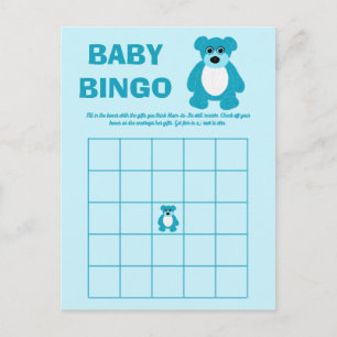 Blå Teddybjörn Baby Shower Bingo Spelkort Meddelande Vykort