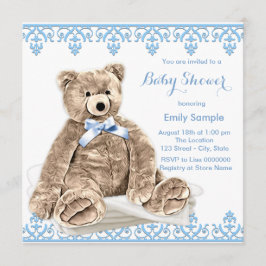 Blå Teddybjörn Baby Shower Inbjudningar